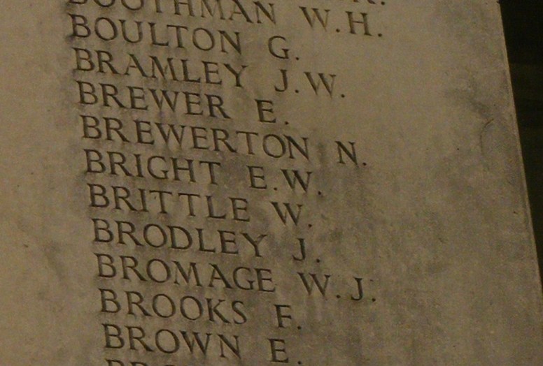 Photograph of names engraved on the Rangoon Memorial