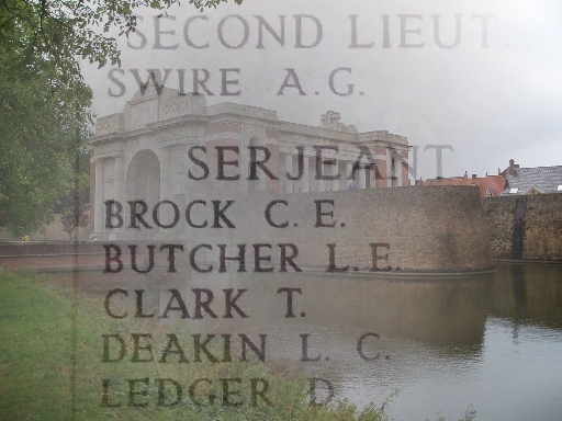 Menin Gate with inscription for Srjt Brock