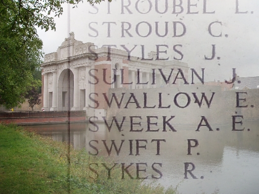 Menin Gate with inscription for Swallow E.